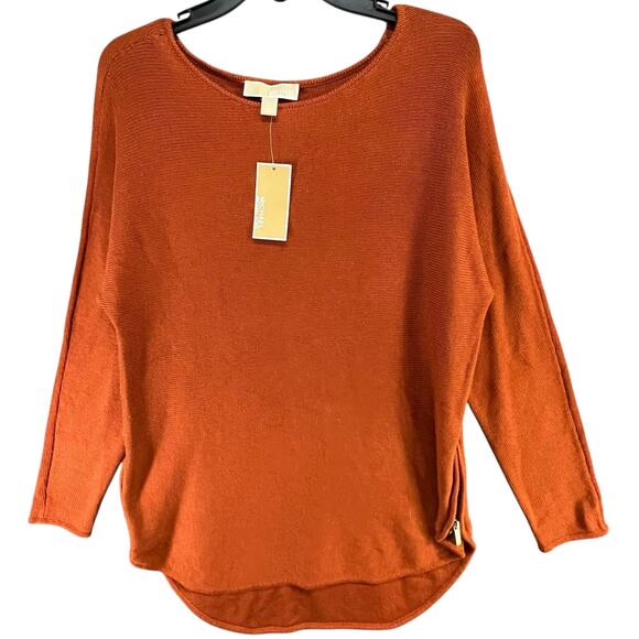 Michael Kors MMK Knit Sweater Women M Maple Brown Side Zip Cozy Core Boho Chic - Picture 1 of 14